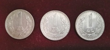 Monety 1zł bez znaku mennicy - 1975, 1976, 1978