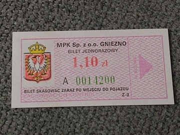 Bilet komunikacja MPK Gniezno 1.10 zł 
