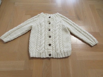 Sweter ecru warkocze handmade kardigan 104 110