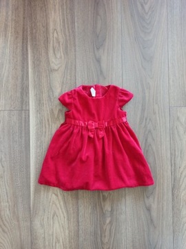 Śliczna dziewczęca czerwona welurowa sukienka r.80