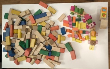 Zestaw klocków drewnianych puzzle domino ponad 150szt