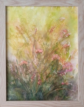 Obraz ręcznie malowany "Trawy" +rama łąka kwiaty