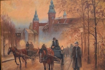 J. Fałat - Zamek na Wawelu Kraków - Dorożkarze 