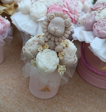 Mini flower box świeczki sojowe prezent roczek chrzest 