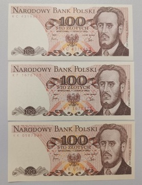 Banknoty PRL 100 zł. emisja 1982 r. KC KF KK stan UNC