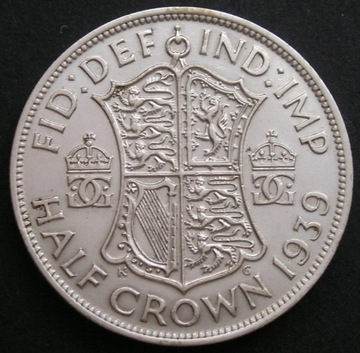 Wielka Brytania 1/2 korony 1939 - Jerzy VI  srebro