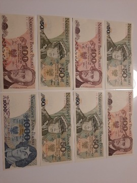 206N-8 BANKNOTÓW PRL UNC OD 50 ZŁ DO 1000 ZŁOTYCH 