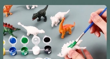 DIY dinozaury do kolorowania+farbki+pędzelek