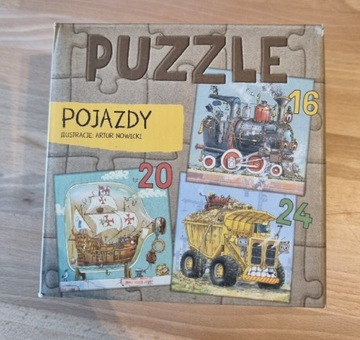 Puzzle pojazdy ilustracje Artur Nowicki 16, 20, 24