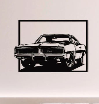 Dodge Charger, Muscle car. Obraz z drewna