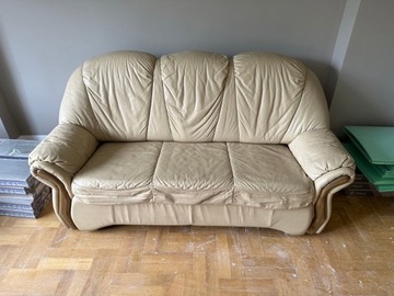 Komplet sofa z f. spania - 2 fotele - KLER skóra 