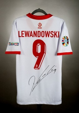 Koszulka reprezentacji Polski Euro 2024 LEWANDOWSKI 9 z autografem