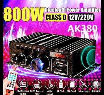 Cyfrowy Amplituner Blootuch 2x400Wat +zasilacz+LED