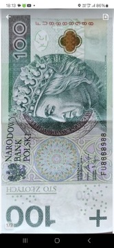 Banknot 100 zł ciekawy numer 