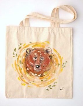 Ręcznie malowana torba bawełniana -niedźwiedź