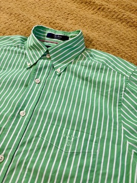 Koszula Gant S zielona paski z krótkim rękawem 