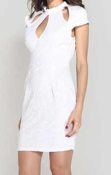 Biała wytłaczana sukienka z otworami, rozmiar 40