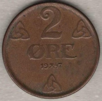 Norwegia 2 ore 1947 brąz 21 mm nr 1