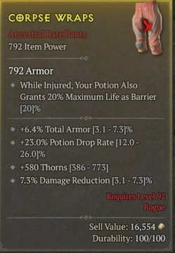  Diablo 4 spodnie mega def armor%/thorn/MAX DR