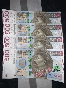 Cztery banknoty po kolei seria AD