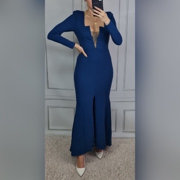 Niebieska sukienka maxi długa syrenka S 36
