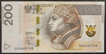 200 ZŁ ZYGMUNT I STARY SERIA DD 044 2021 r. UNC