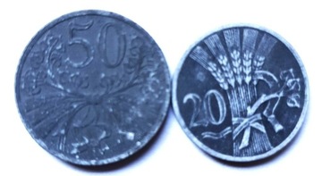 50 halerzy + 20 halerzy 1941, Czechy i Morawy,  Zn