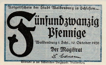 25 Pfennig WAŁBRZYCH 1920  rok Magistrat