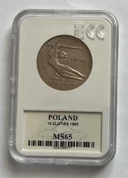 Polska 10 złotych 1965 - mennicza MS65 NIKE