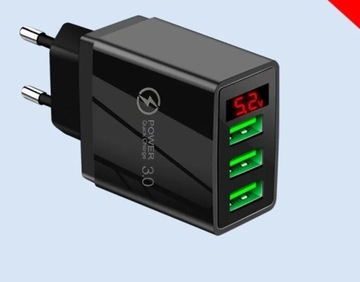 ŁADOWARKA 3xUSB z wyświetlaczem+2xkabel USB C  7A