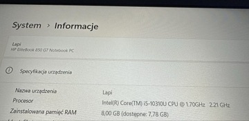 HP EliteBook 850 G7 i5 1031U