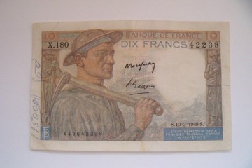 BANKNOT FRANCJA  10 FRANCS 1949 r. seria X