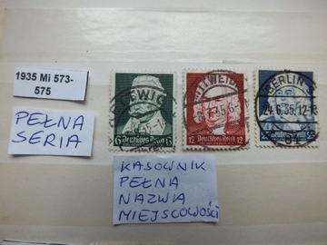 3szt. znaczki seria Mi 573 Niemcy 1935r. Rzesza