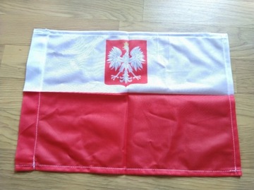 Flaga Polski z godłem 27x37