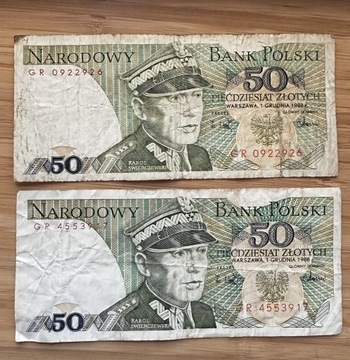 Komplet 2 banknotów 50zl 1988 seria GR