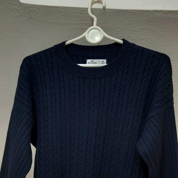 Sweter Hollister 38 M warkocz granatowy bdb cotton