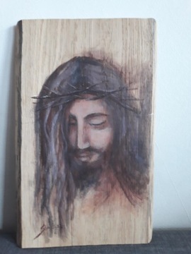 Jezus namalowany na drewnianej desce