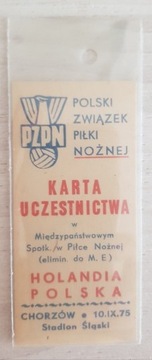 POLSKA - HOLANDIA 1975 KARTA