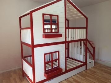 Łóżko piętrowe domek drewniany dla dzieci 80x180
