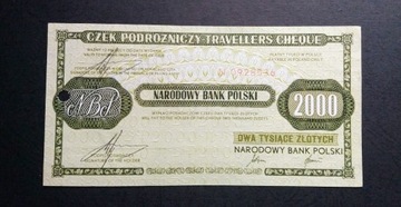 Stary banknot Polska czek podróżny 2000 zł PRL 