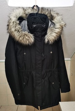 Kurtka parka ONLY 38 M czarna futerko midi bdb 