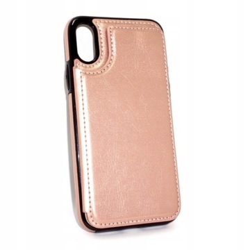 Etui z portfelem na iPhone X/XS,ze skóry rose gold