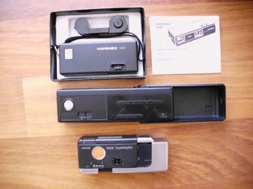 Trzy aparaty fotograficzne ma film 110