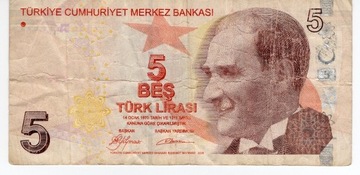 5 BES TURK LIRASI banknot obiegowy (zestaw B3)