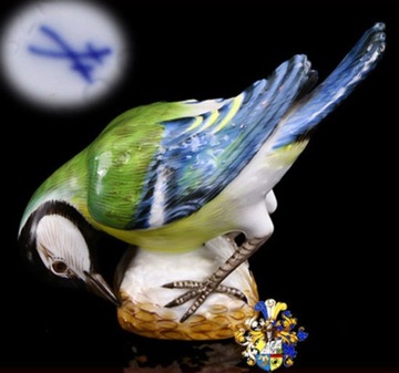 Meissen Miśnia Sikorka modra figurka ptak sygn.