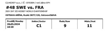 Bilety Szwecja - Francja Mistrzostwa Świata Hokej 