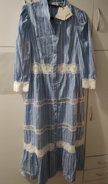 Sandro sukienka koszulowa z dziurkowaną koronką 42