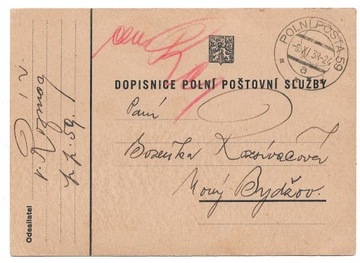 Poczta Polowa 8.XI.1938, Czechosłowacja