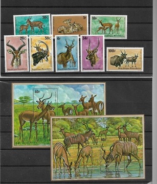 znaczki czyste Rwanda fauna Mi673-680 bl 48-49