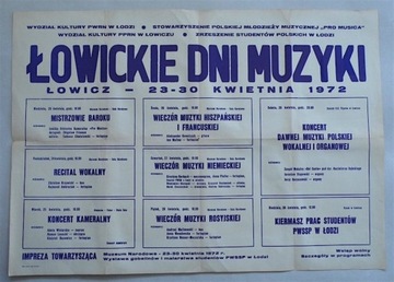 ŁOWICKIE DNI MUZYKI 1972 - ŁOWICZ - AFISZ